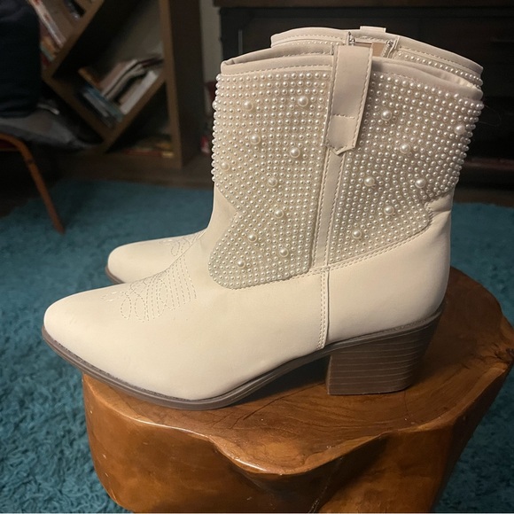 Olivia & Kate Women's White Embellished Ankle Boots - Picture 2 of 7